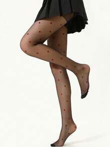 2 Pairs Women's Sexy Red Heart & Black Sheer Stockings/Pantyhose, Breathable Knit Fabric, Casual Wear, Spring/Summer/Autumn
