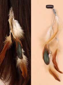 1 pieza Collar colgante con pluma estilo bohemio, Pinza para el cabello con pluma y borlas retro, Adecuado para atuendo diario, fotos de playa, decoración de fiesta temática, accesorios para el cabello, joyería para la cabeza