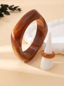 2er Set modische & elegante weiße/braune/schwarze Armreif & Ring aus Acryl, geeignet für Frauen zum Tragen bei Partys, Abendessen, Hochzeiten, als Geschenk