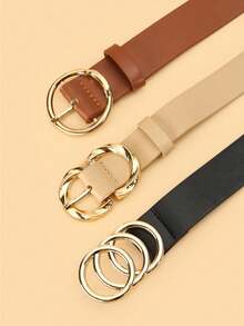 3 Stücke/Set Minimalistische vielseitige Gürtel für Damen, geeignet für Kleider, klassisches Design mit dreifacher, doppelter oder einzelner Metallschnalle, einfarbiger eleganter Taillengürtel, Alltagsaccessoire für Herbst und Halloween - Verschiedenfarbig - Übersicht 6