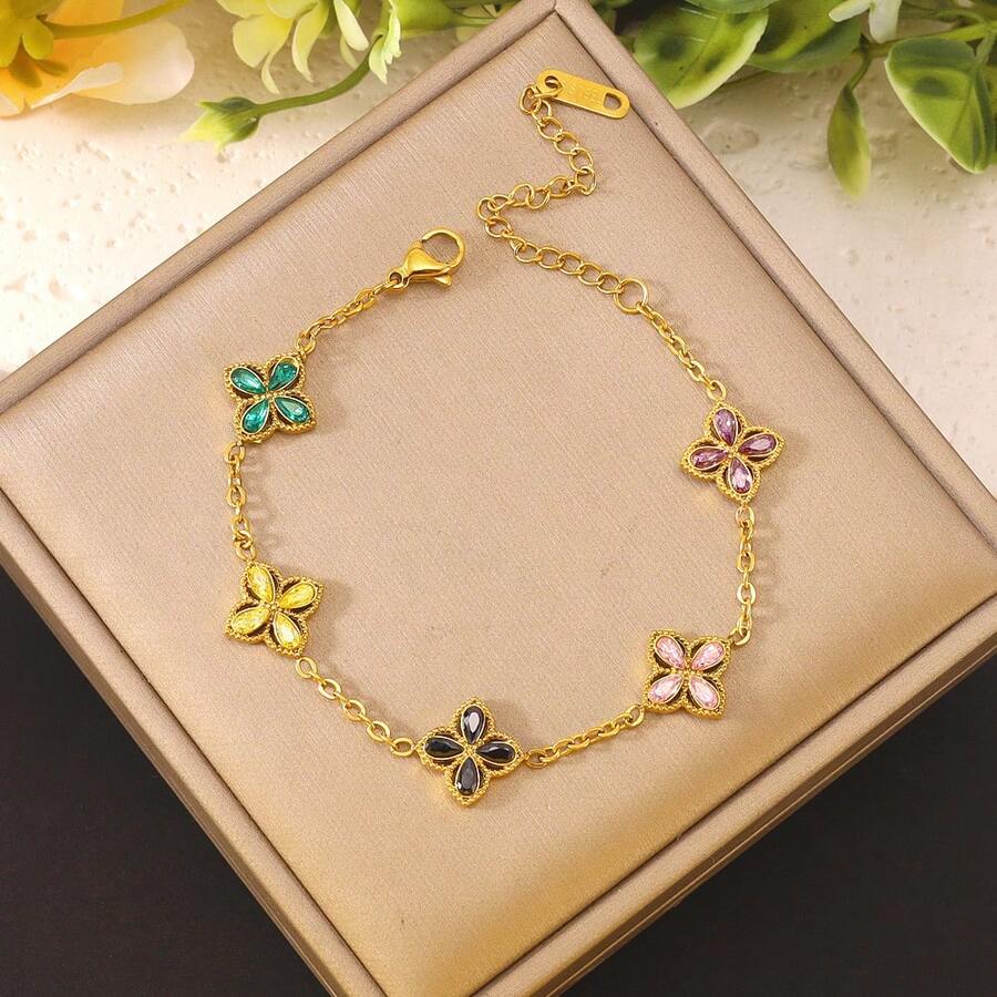 1 件锆石花不锈钢手链，适合女性日常佩戴 - 5# - 查看 1