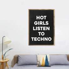 Set de 1 pieza/3 piezas Impresiones de arte de pared de lienzo con diseño de texto de moda moderno, "Chicas escuchando ", regalo único y original, muy adecuado para decoración de sala, baño, dormitorio, estudio, pasillo, oficina, apartamento, Sin marco/Enmarcado