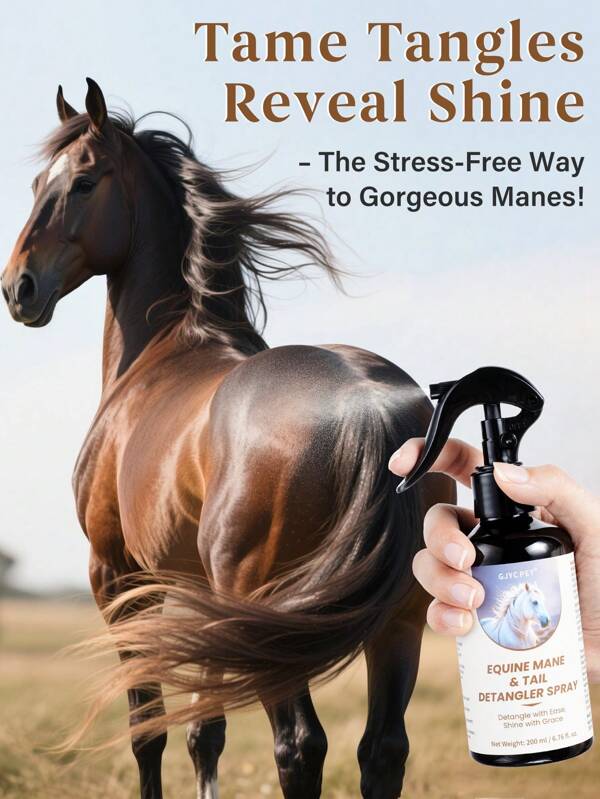 GJYC PET Spray desenredante para crin y cola de caballo | Desenreda y humecta rápidamente para lograr una capa lista para espectáculos | 6.76 Fl Oz | Fórmula con sericina y pantenol con extracto de caléndula | Sin crueldad animal, seguro para todos los caballos