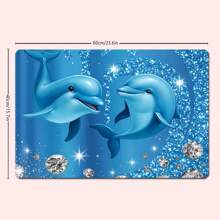 1/4 Stück Blauer Delfin & Strass Themen Badezimmer Set, beinhaltet Duschvorhang, Badematte, U-förmiger Toilettendeckel, wasserdicht, modernes und stilvolles Badezimmer Dekor, ohne Bohren, maschinenwaschbar Polyester Rückseite Für den Schulanfang