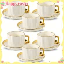 1 Set, Premium Luxury Ceramic Gold-Rimmed Coffee Cup & Saucer Set, Cup Set With Plate And Spoon, Household Drinking Cup, Floral Tea Cup, American Style Coffee Cup, European Style Afternoon Tea Set With Handle Cups