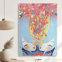 Framed 1pc Vibrant  Music Artist Canvas Poster Modern Cartoon Style Wall Art With Whimsical Starry Sky & Playful Character Design, Textile Decor For Living Rooms, Bedrooms & More, Living Room Decor | Cartoon Wall Art | Durable Textile, Music Room Decor - Framed - View 1
