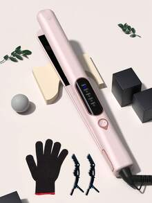 1pc Ceramic 2 In 1 Hair Straightener And Curler Iron, Professional Titanium Flat Iron,Hair Straightening Irons With Fast Heating, Dual Voltage, Auto Off, With Glove & 2 Clips - View 3