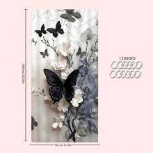 1/4 Stücke Schwarz-Weiß Schmetterling & Blumen Badezimmer Set, beinhaltet Duschvorhang, Badematte, U-förmiger Toilettendeckel, wasserdicht, moderner Stil, maschinenwaschbar, ohne Bohren erforderlich Badezimmer Dekoration, Herbstdekoration, Badezimmer Accessoires, Rückkehr zur Schule