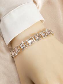 1 pieza Pulsera de cadena con piedra rectangular de circonita cúbica de varios colores rodeada de rhinestones, ajustable para que las mujeres la usen a diario, en vacaciones, fiestas, bodas, como regalo