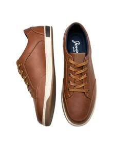 SHOESMALL Men's  PU Fashion Sneakers Classic Retro Casual Yellow Brown Shoes For Men Breathable Business Dress Sneaker - A81Q07-黃褐色 - 查看 10