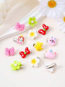 50 件/套可爱糖果色女孩发夹，可爱花朵、美人鱼、蝴蝶结、皇冠、兔子设计发饰，适合送礼和日常使用（款式和颜色随机）