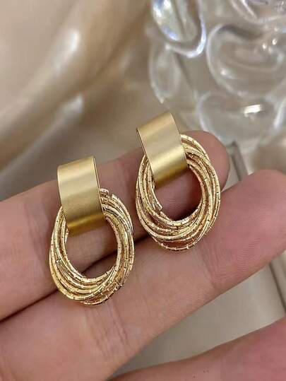 复古金属金色多圆环耳钉，女士韩式时尚首饰，适合婚礼、派对佩戴，亦可作为珠宝礼物或情人节配饰。