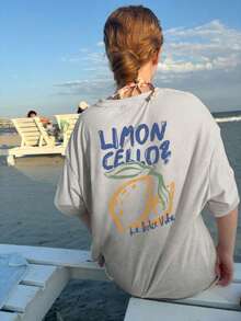 Plus Size Women's Summer New Simple Lemon And Slogan Print Daily Casual Round Neck Loose White Short Sleeve T-Shirt Fashionable And Versatile Suitable For Daily Wear Women's Tops - White - View 5