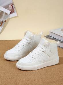 Women's Classic High-Top Ankle Boots, Warm Winter Sporty Shoes, Versatile Casual Shoes, Lace-Up Round Toe Comfortable Skateboard Shoes, Holiday Gift, Winter Essential Athletic Shoes - trắng - Xem 4