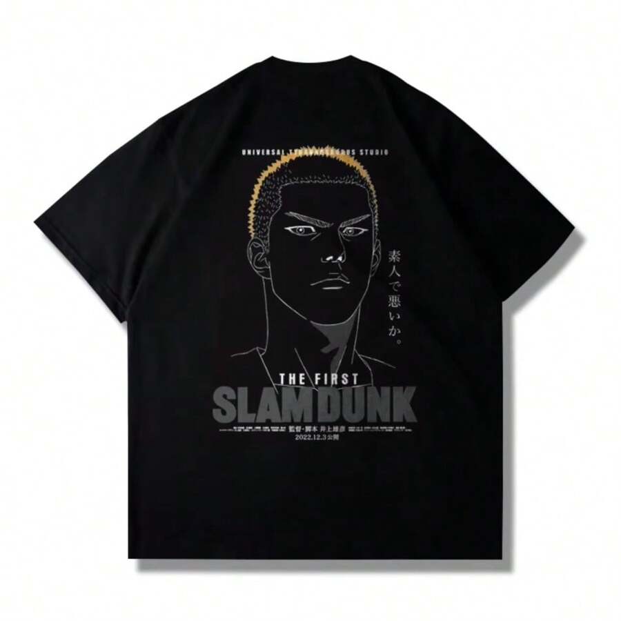BREATHABLE SUMMER Comfortable Summer Japanese Anime 2025 Summer Slams Dunks Master Big Movie Blockbusters Short SLEEsve T-Shirt Summer Loose 100_ Cotton Sakura Ikebana - 黑色 - 查看 1