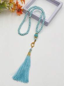 1 pieza Pulsera de cuentas de oración musulmana de 99 cuentas de vidrio con borlas, diseño minimalista de moda para uso diario