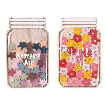 New Design Wooden Children's Reward Jar, Stars And Flowers Desktop Decoration Ornament, Children's Desk Decoration, Children's Motivation And Self-Discipline Gift