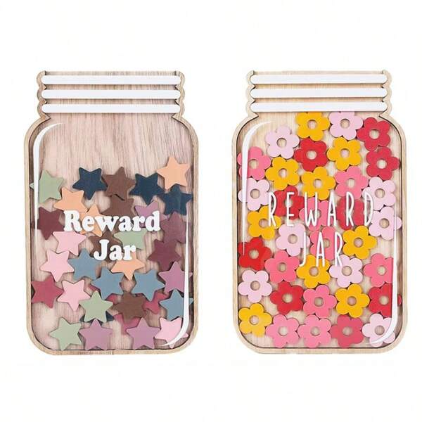 New Design Wooden Children's Reward Jar, Stars And Flowers Desktop Decoration Ornament, Children's Desk Decoration, Children's Motivation And Self-Discipline Gift