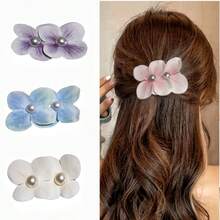 4 件套可爱花卉发夹，女士兰花造型仿珍珠装饰发饰，适合夏威夷海滩派对、婚礼、热带发饰爪夹发夹、学校用品、大学、珍珠发饰、花朵、度假装扮女士