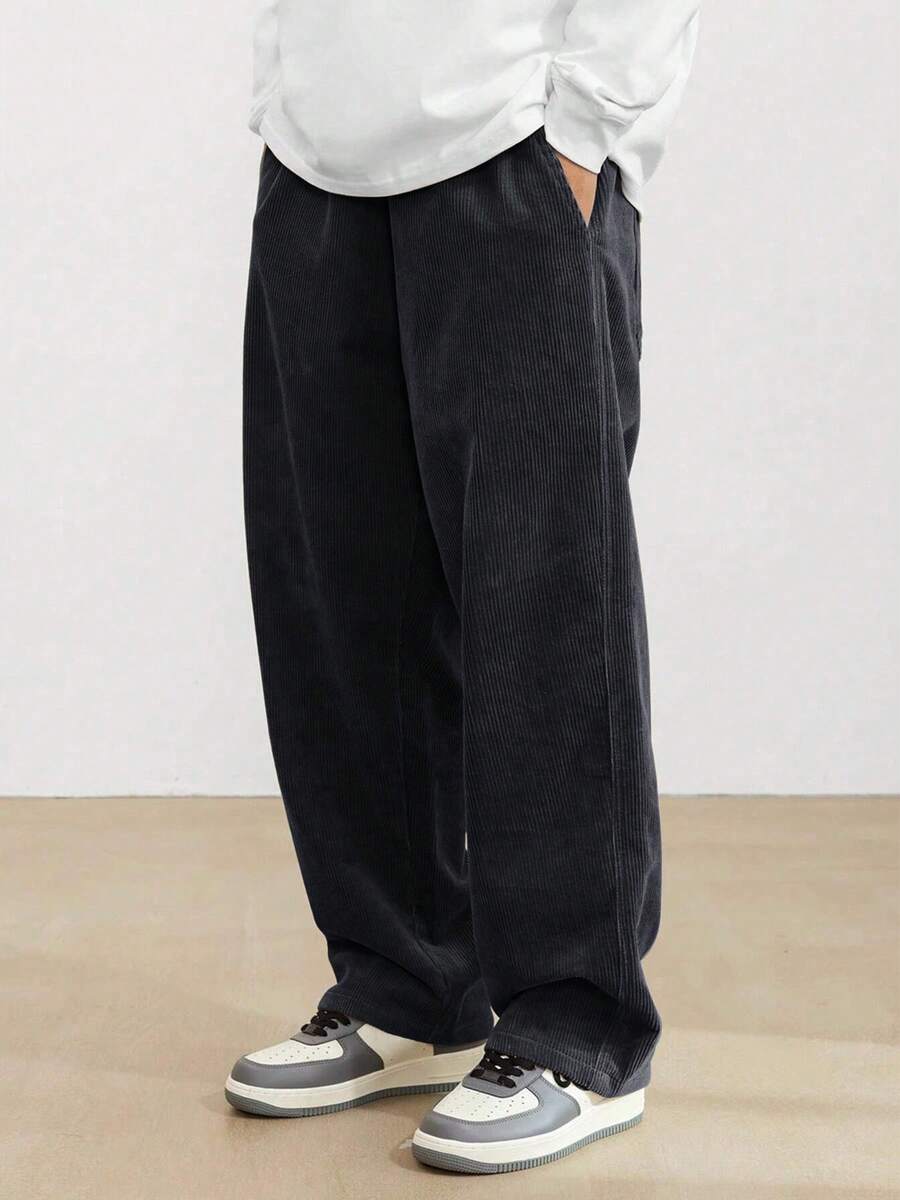 American Corduroy Straight Leg Casual Pants For Men, Loose & Versatile - màu đen - Xem 1