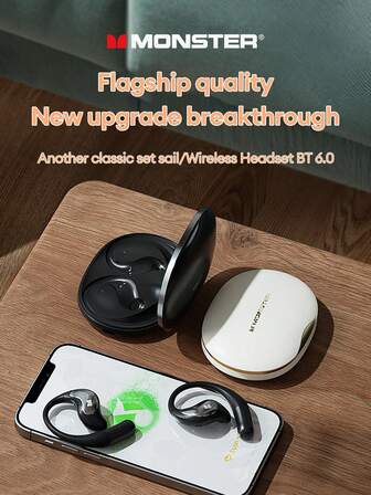  MONSTER GT27 Bluetooth-hörlurar för företag, hängande öron, Bluetooth 6.0 HIFI-stereo, surroundljud, riktat ljud, låg latens, musik och spel, lång batteritid, brustäta ENC-hörlurar, bekväm passform, trådlösa hörlurar för smartphones och datorer