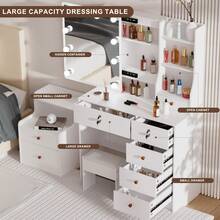 Dressing Table With 6 Drawers Mirror Stool Set Bedroom Makeup Desk Vanity Table - 白色 - 查看 3