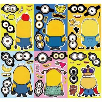 Minions 6 st klistermärken, temaklistermärken, gör-det-själv-hantverk, vattentäta och återanvändbara