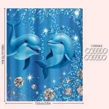 1/4 Stück Blauer Delfin & Strass Themen Badezimmer Set, beinhaltet Duschvorhang, Badematte, U-förmiger Toilettendeckel, wasserdicht, modernes und stilvolles Badezimmer Dekor, ohne Bohren, maschinenwaschbar Polyester Rückseite Für den Schulanfang