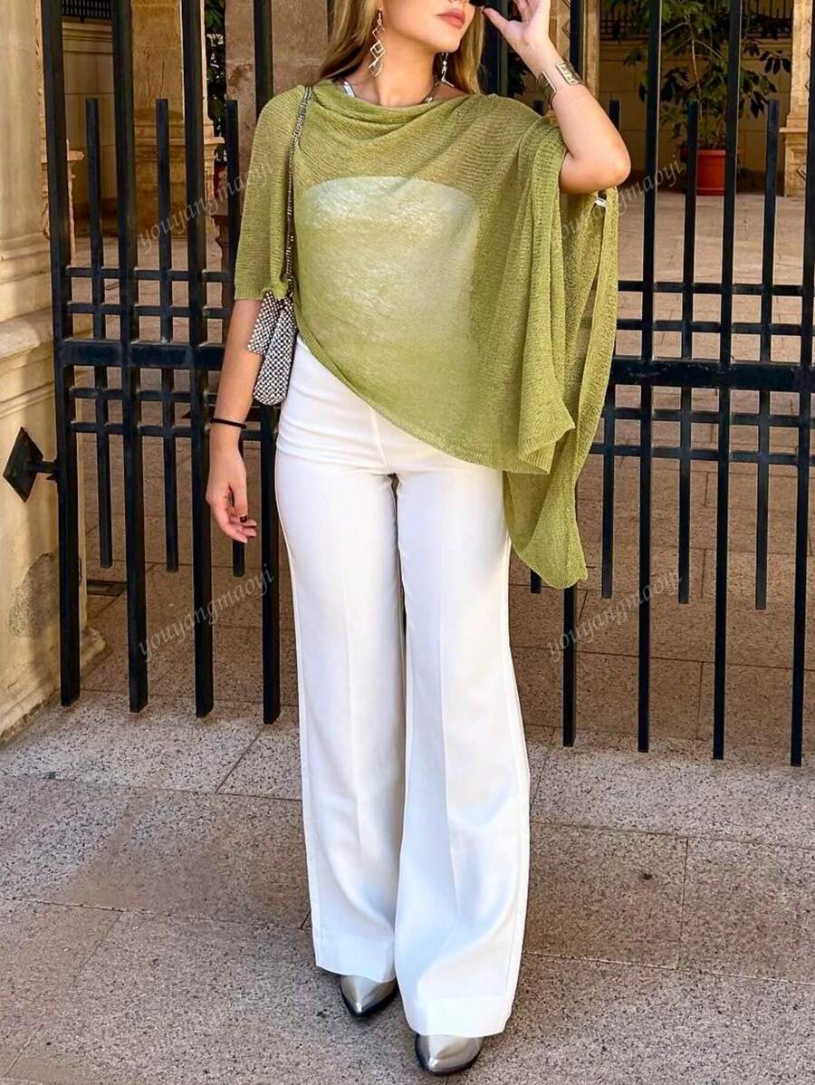 Fashionable & Elegant Loose Knitted Shawl Cardigan, Lightweight & Breathable, Oversized Design, Suitable For Women, Spring/Summer Casual Wear, Leisure Travel, Beach, Versatile