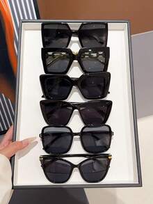 6 件超大混合框架黑色组合眼镜，经典简约百搭装饰眼镜，轻巧便携，百搭经典款式，节日送礼的理想之选 - 彩色 - 查看 6