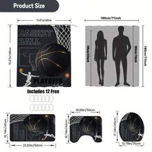 1/4 pièces Ensemble de rideaux de douche thème basket-ball, en tissu de polyester imperméable, style minimaliste moderne pour la décoration de la maison. Tapis de bain en forme de U, tapis de bain antidérapant, avec 12 crochets Back to School