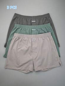 3条装休闲基础款针织弹力柔软中腰男士睡裤，前纽扣门襟 - 彩色 - 查看 2