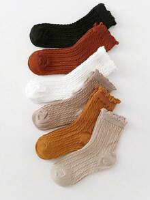 6 Pairs Kids Cable Knit Crew Socks, Versatile For All Seasons - Multicolor - View 5