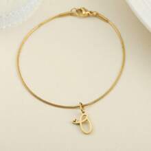 1pc Stainless Steel Fine Round Snake Chain Bracelet For Women, With 26 Alphabet Friendship Bracelet, Elegant Accessory Gift For Graduation, Holiday, All Year Round