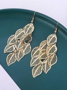 1 Pair Fashionable Korean Vintage Hollow Tree Leaf Tassel Earrings For Women, Daily Wear & Gift