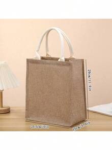 1 件托特礼品购物袋层压防水手提拉链亚麻袋简约时尚礼品袋 DIY 手提袋购物通勤袋午餐盒袋 - 卡其色 - 查看 9