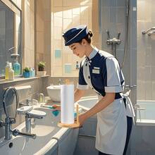 Wood Paper Towel Holder Kitchen Roll Paper Towel Holder Bathroom Tissue Vertical Stand Anti-Skid Base Paper Towel Storage Holder - Apricot - View 3