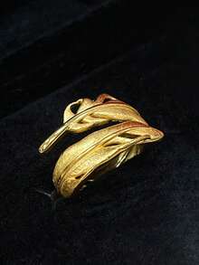 1 件法式奢华复古新中式羽毛包裹不对称个性化戒指，精致百搭，适合女性日常佩戴、节日、派对、女友礼物 - 金色 - 查看 1