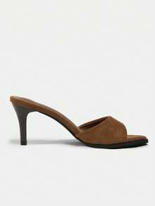 Women New Arrivals Summer Plastic Square Toe High Heel Mules,Kitten Heels - Coffee Brown - View 2