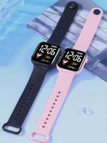 2件/4件套心形手链和男女通用数字显示运动手表