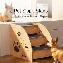 Solid Wood Pet Stairs, Pet Stairs, Dog Stairs, Four-Step Stairs, Pet Cat And Dog Stairs, Non-Slip Detachable Dog Bed Stairs, Wooden Cat Climbing Frame, Suitable For Beds/Sofas, Non-Slip, 2 To 4 Step Canine Stairs With Thickened Safety Rails And Ramp Design, 15 Inches High, Suitable For Small/Medium Dogs, Cats And Senior Pets (Sturdy Construction) - Apricot - View 2