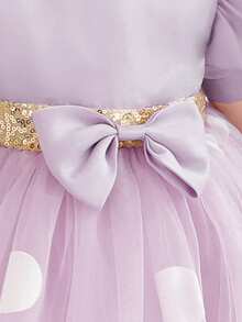 Baby Mädchen Polka Punkt Puffärmel Schleife Tüll lila Weihnachtsparty Kleid, elegantes Prinzessinnenkleid geeignet für Mädchen Geburtstag, Jahrestag, Party, Bankett, festliche Anlässe