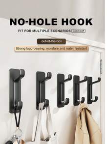 5pcs/10pcs ABS Non-Drilling Hooks, Strong Adhesive Bathrobe And Towel Hooks, Wall Key Hangers, Bathroom And Kitchen Accessory Racks, Coat Hangers, Anti-Rust Shower Door Hangers, Strong Nail-Free Small Hooks, Organizer