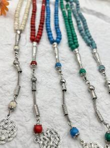 1 pieza Pulsera de cuentas de turquesa natural, 45 piezas Cuentas de piedra de turquesa rosario de oración musulmán, cultura de Oriente Medio