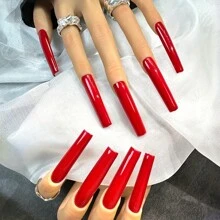 10pcs Spring/Summer New Style Super Long National Red Water Pipe Party A Shape Armor Simple Style Pure Handmade Wearing Armor Press On Fake Nails Used For Parties, Birthday Gifts, Weddings, Daily Life