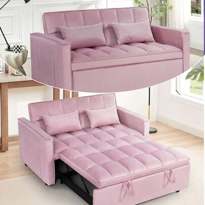 3 In 1 Convertible Sleeper Sofa Bed, Futon Couches For Living Room With Side Pocket | Adjustable Backrest| Velvet Fabric | Pull Out Couch | Love Seat Sofa| Sectional Sofa Bed| 2-Seat Sofa Bed