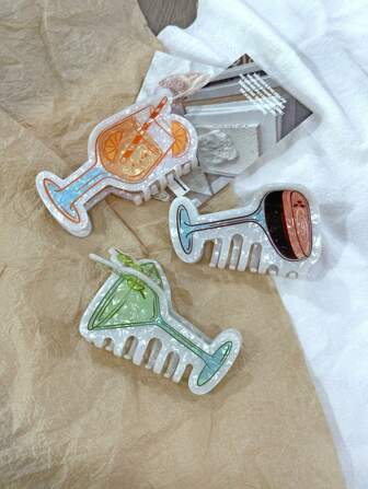 1pc Olive Coffee Cocktail Orange Soda Shaped Hair Claw Clip, New Design, Suitable For Bun Hairstyle Decor, Holiday Gift Fashion Hair Accessories Elegant Hair Clip Fall Winter For Vacation Outfits Woman