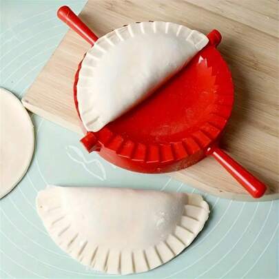 Multifunctional Dough Presser - Double-Sided Dumpling And Pie Crust Maker, Ergonomic Red Handle, Non-Stick Polypropylene, For Homemade Dumplings, Pies, Pastries - Christmas Kitchen Tool, Dumpling Press Mold, Semi-Circle Design, Easy-To-Use Kitchen Gadget