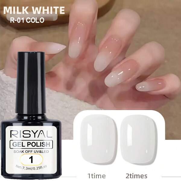 RISYAL 2025 New Popular Translucent White & Nude Ombre Nail Gel Polish, Salon Use, 7.3ml