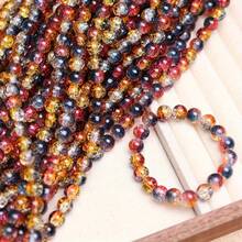 50颗米红色黑色渐变雪花裂纹珠琥珀色透明玻璃珠8毫米直孔珠 - 闪亮吊坠、手链、项链、耳环，适用于DIY珠宝制作 - 小型企业工艺品材料 - 米紅黑漸層珠 - 查看 10